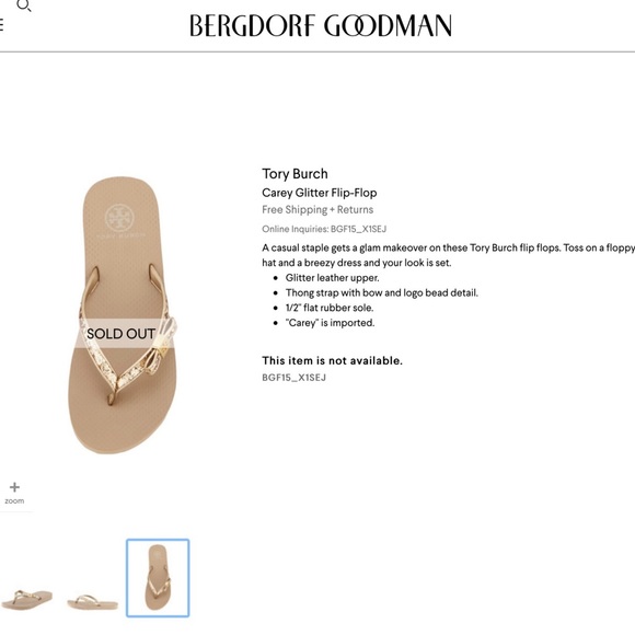 TORY BURCH GOLD GLITTER / METALLIC LEATHER DRESSY FLIP FLOP WITH ACCENT BOW LOGO - Picture 7 of 15